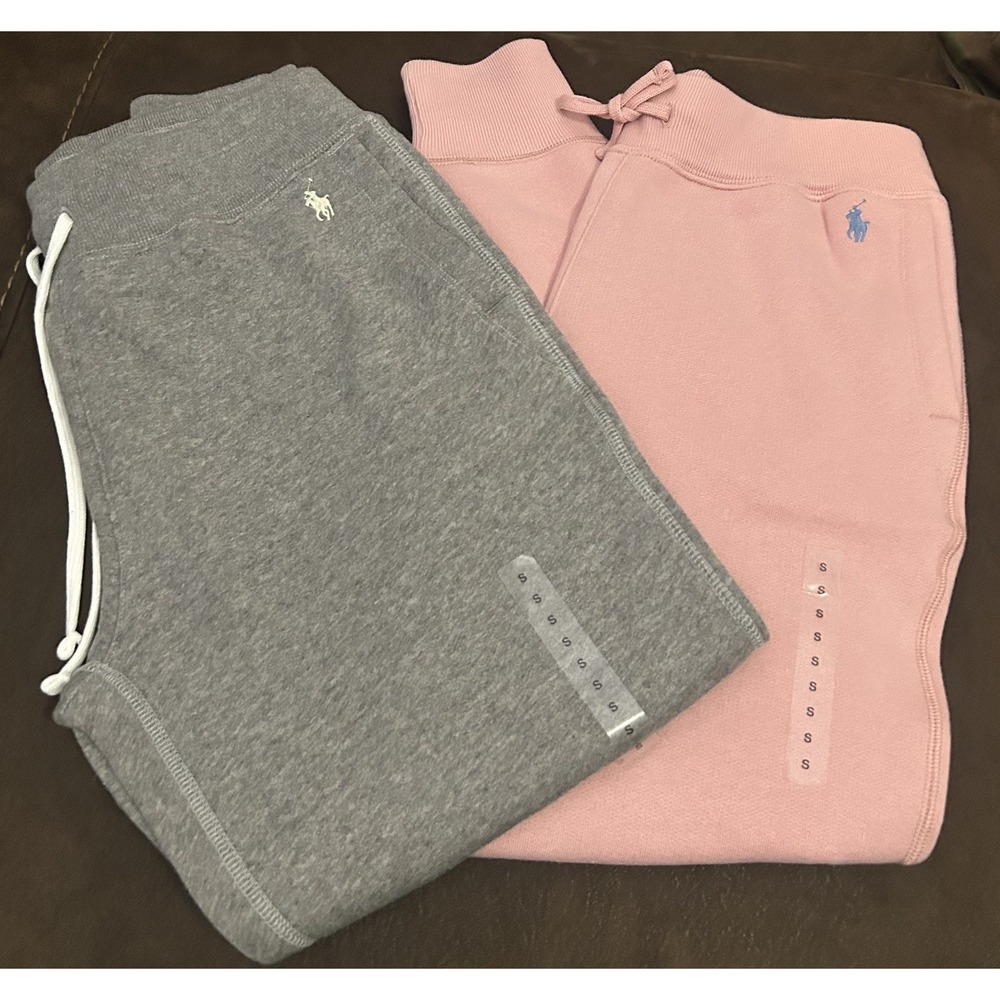 Polo Ralph Lauren Women's Gray/Pink Fleece Drawstring Joggers S 25" Inseam NWOT